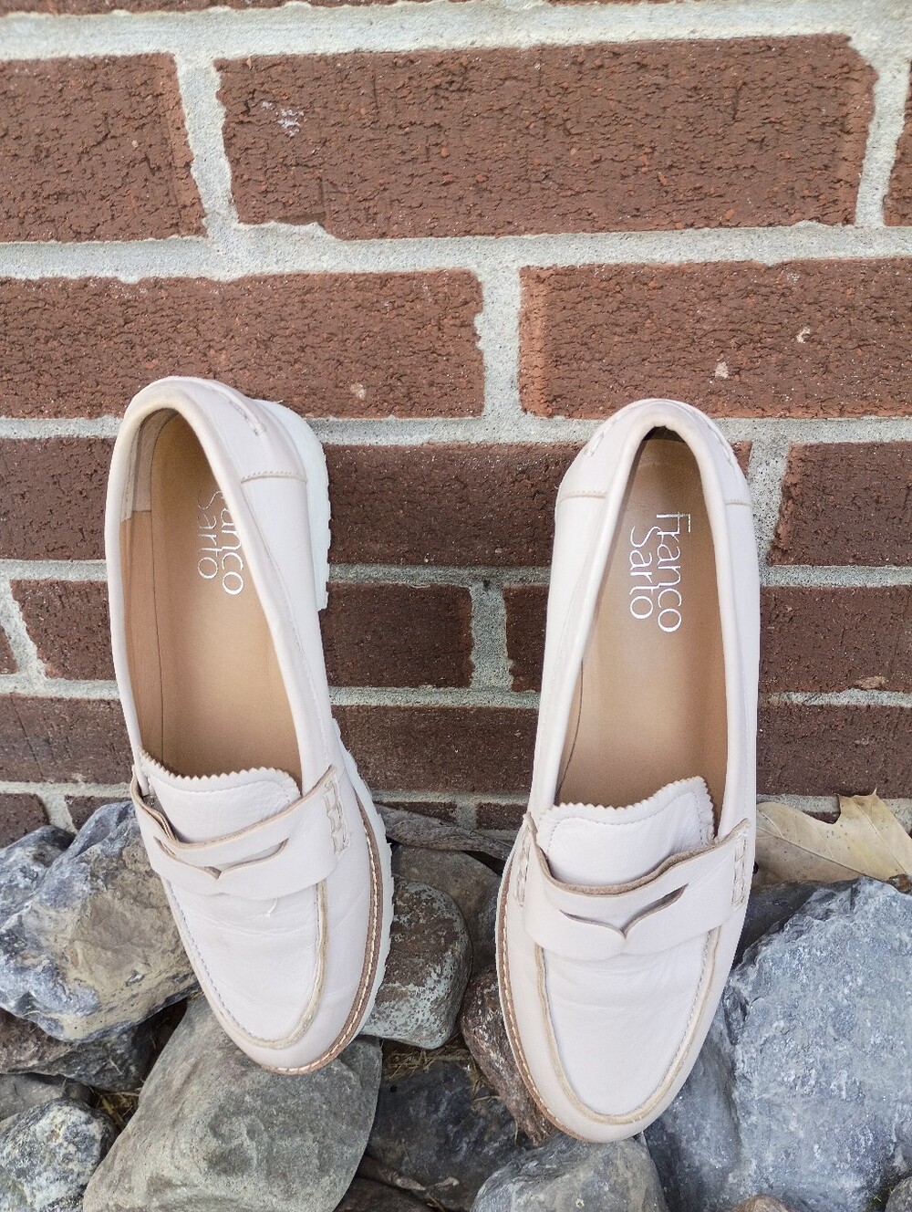 Franco Sarto Blush Cream Leather Penny Loafers